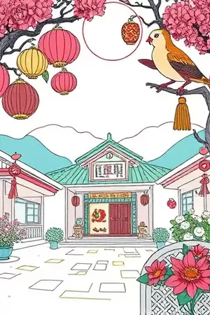 日常漫画《雨后巷口》封面，雨后积水倒映的巷子与屋檐